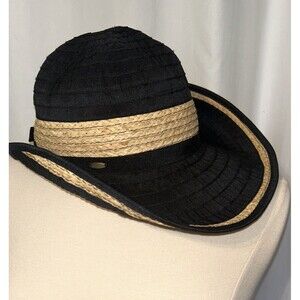 SCALA Collezione Women's Sun Hat One Size Black Tan Straw Golf Scoop Adjustable